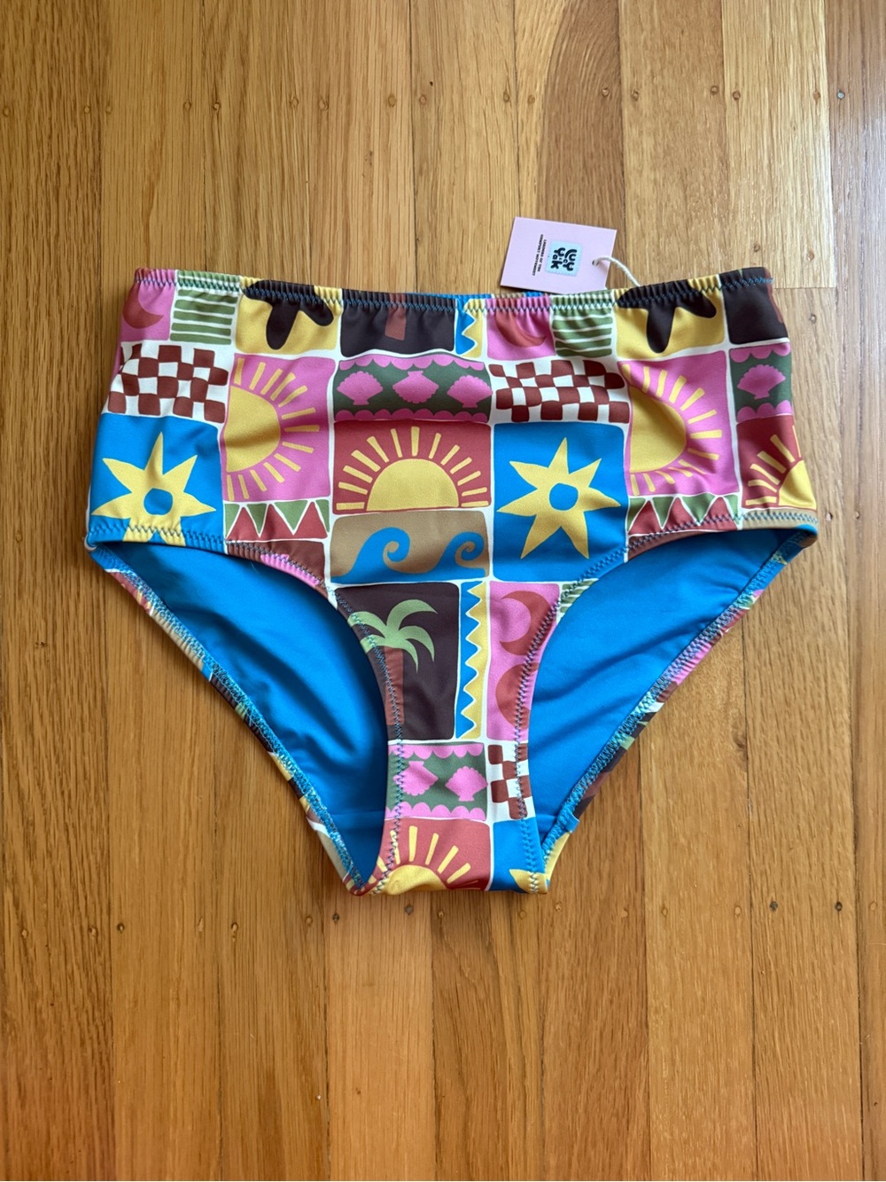 Lucy and Yak High Rise Bikini Bottoms in Coastal Tile size small